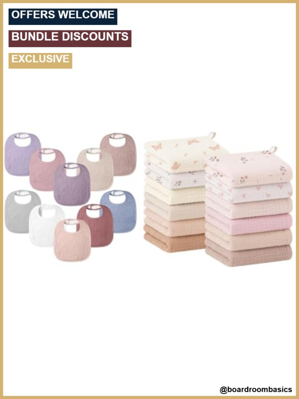 10 Pack Muslin Baby Bibs & 12 Pack Cotton Muslin Washcloths
